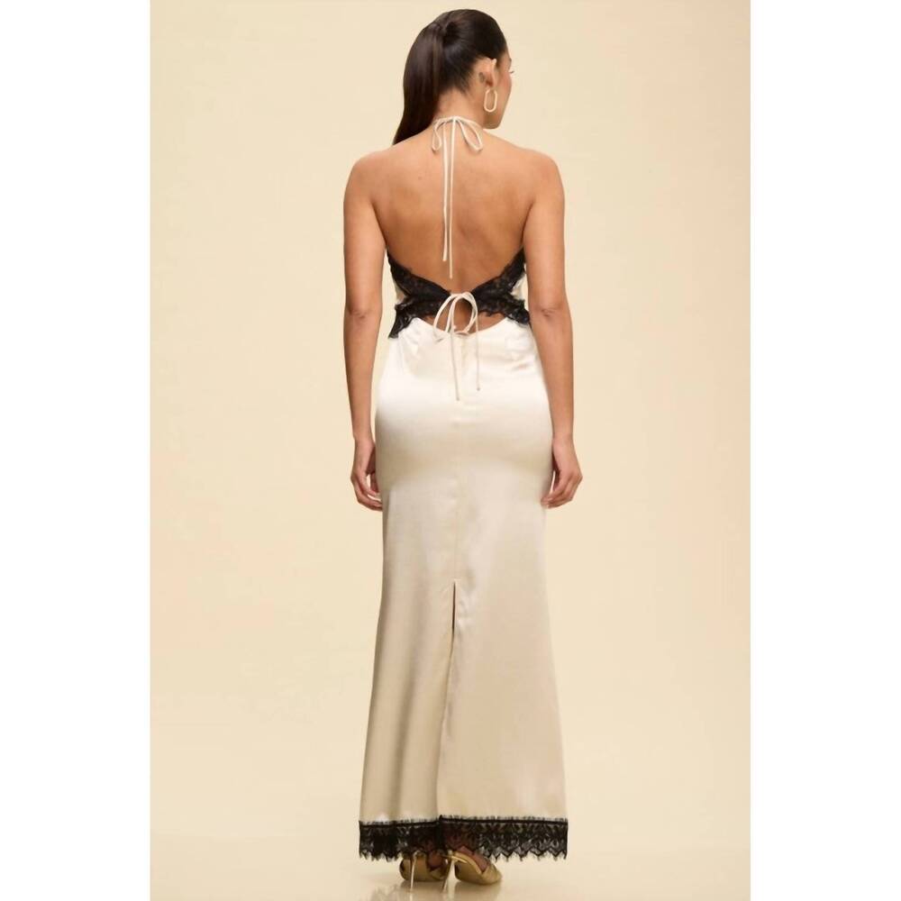 NEW LUXXEL aria halter lace maxi dress in champagne - Picture 2 of 2